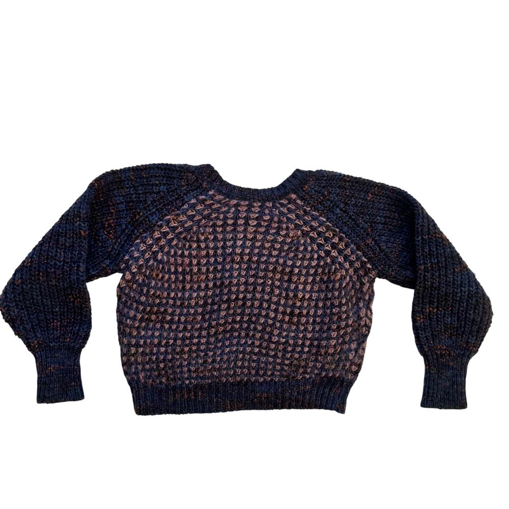 Moth Anthropologie Cropped Waffle Knit Sweater Wool Mohair Mauve Navy XXS - Picture 3 of 16
